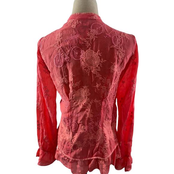 "Johhny Was" Serene Ryder Blouse, Passion Fruit ,SZ S ,Embroidered, Whimsy, Boho - Picture 5 of 13